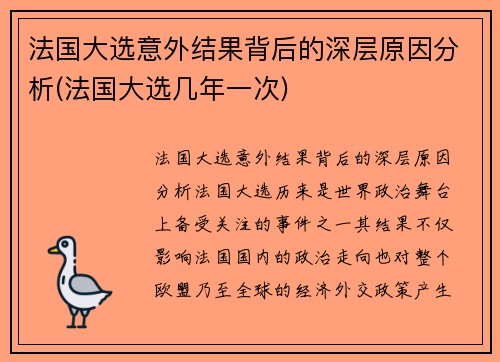 法国大选意外结果背后的深层原因分析(法国大选几年一次)