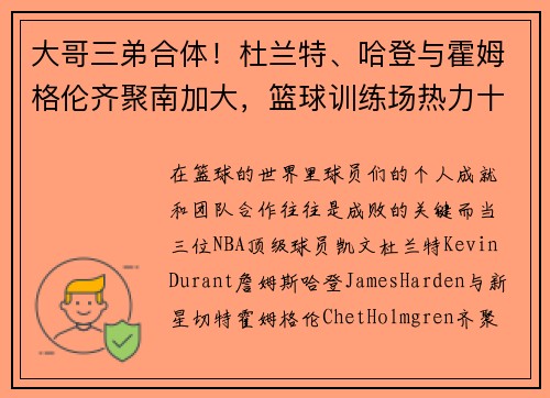 大哥三弟合体！杜兰特、哈登与霍姆格伦齐聚南加大，篮球训练场热力十足