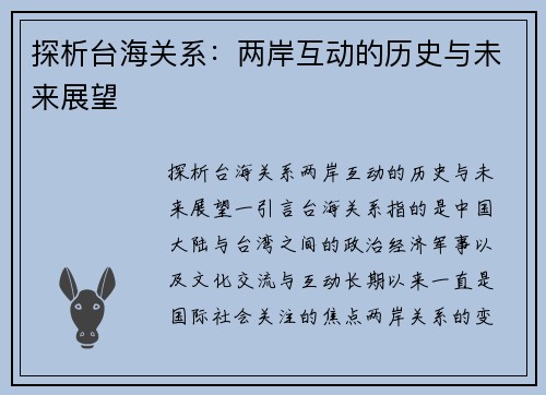 探析台海关系：两岸互动的历史与未来展望