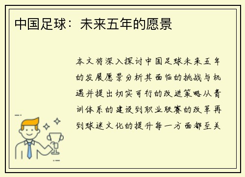 中国足球：未来五年的愿景